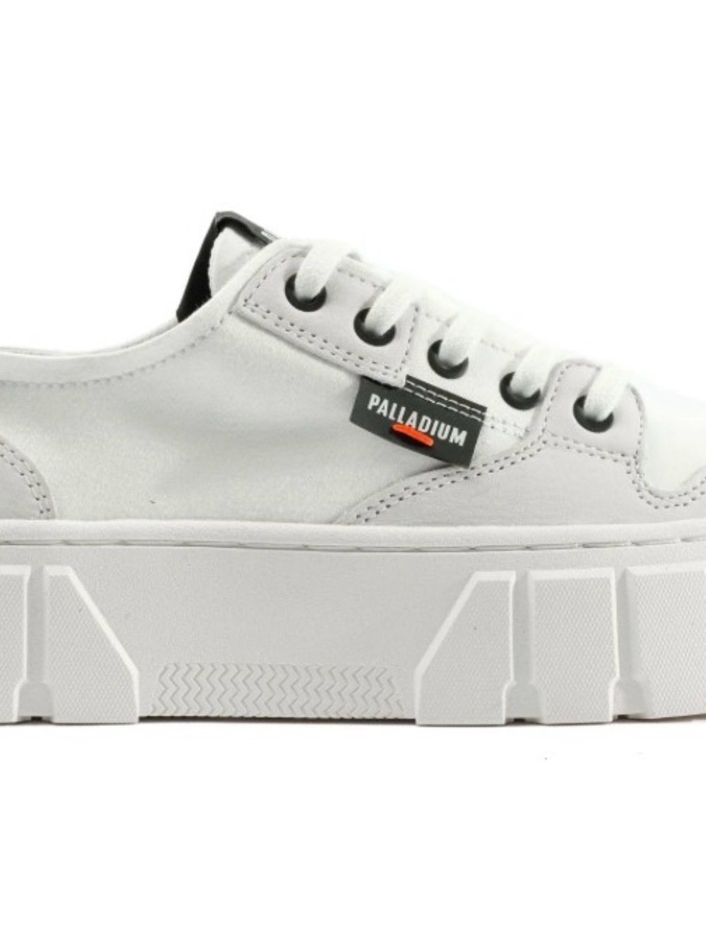 Palladium White Lace-Up Platform Trainer with Black and Orange Accents - Picture 3 of 3